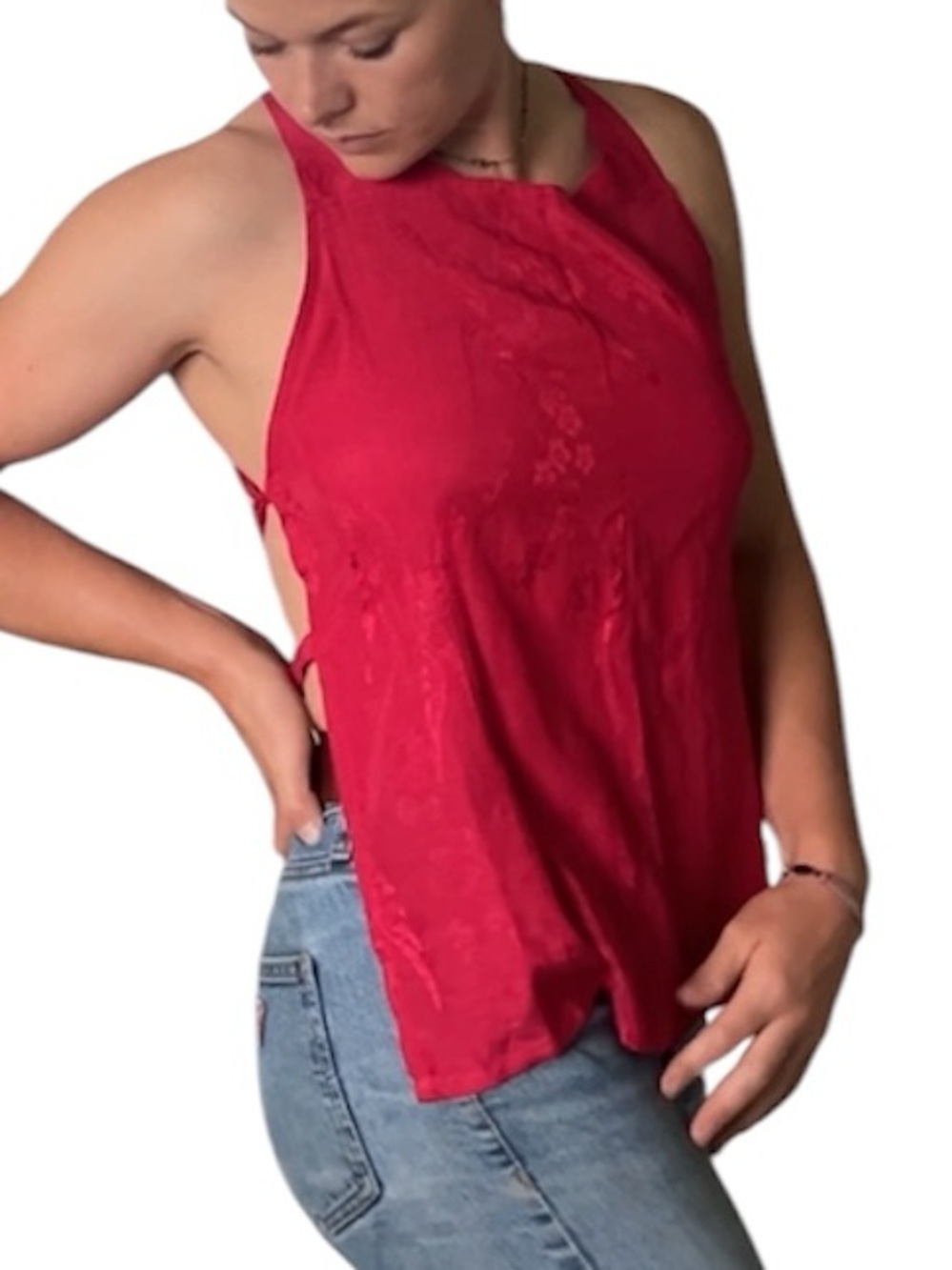 Japanese Satin Halter Tie-Back Top